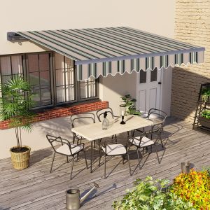 Grey Frame 2x1.5m Manual Awning Retractable Multi-Stripe