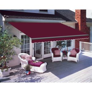 Grey Frame 4x3m Manual Awning Retractable Wine Red