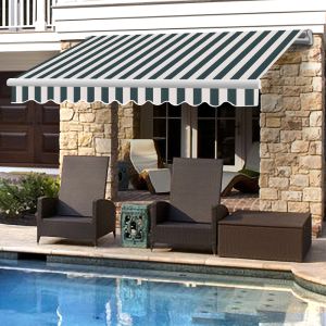 4.5x3M Manual Retractable Awning Angle Adjustable Green-White