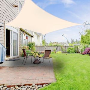 4x4M Square Polyester UV Block Sun Shade Sail Cream