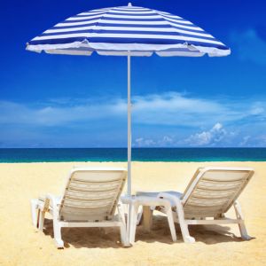 Patio Garden Beach Parasol Sunshade Sun Umbrella Outdoor Tilting Folding Blue-White 180cm