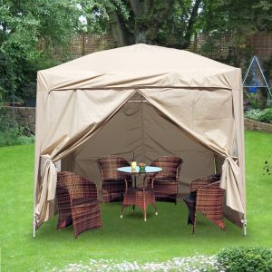 2x2m Beige Pop Up Gazebo With 4 Sidewalls and Carrying Bag