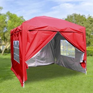 2.5x2.5m Red Pop Up Gazebo With 4 Sidewalls and Carrying Bag