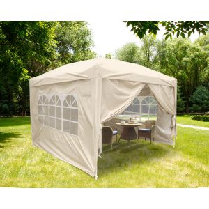 3x3m Beige Pop Up Gazebo With 4 Sidewalls and Carrying Bag