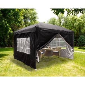 3x3m Black Pop Up Gazebo With 4 Sidewalls and Carrying Bag