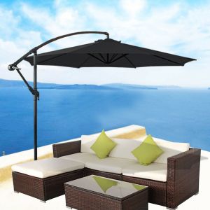 3m Black Banana Parasol Crank Hanging Rattan Cantilever