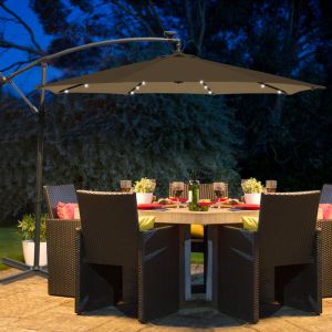 Solar LED Lights Banana Parasol 3m Brown Crank Hanging Rattan Cantilever