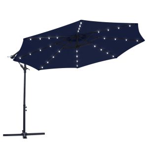 Solar LED Lights Banana Parasol 3m Blue Crank Hanging Rattan Cantilever