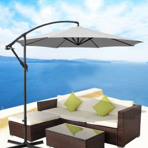 3m Grey Banana Parasol Crank Hanging Rattan Cantilever