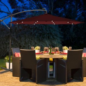 Solar LED Lights Banana Parasol 3m Wine Crank Hanging Rattan Cantilever