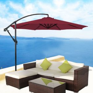 3m Wine Banana Parasol Crank Hanging Rattan Cantilever