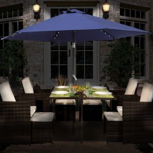 2.5m Blue Round LED Lights Parasol Crank and Tilt