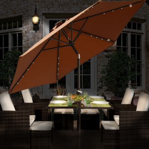 2.5m Coffee Round LED Lights Parasol Crank and Tilt