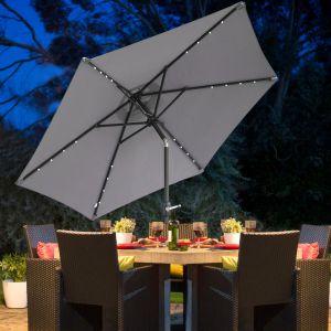 2.5m Grey Round LED Lights Parasol Crank and Tilt