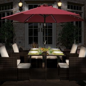 2.5m Wine Round LED Lights Parasol Crank and Tilt