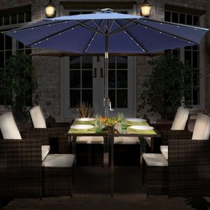 2.7M Parasol with Solar LED Lights and Crank Tilt Mechanism Patio Blue