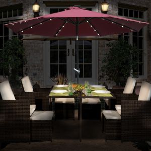 2.7m Wine Round LED Lights Parasol Crank and Tilt