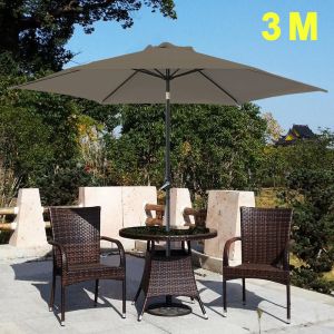 3m Brown Round Parasol Aluminium Crank Tilt Mechanism