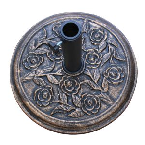 9.5kg Cement Concrete  Rose Pattern Cast Iron Effect Round Parasol Base Stand Weights Accessories