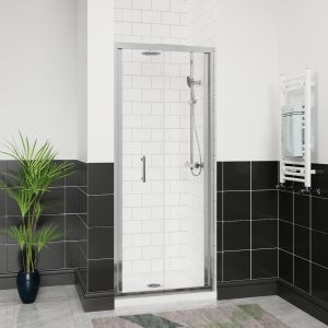 Aquariss 900mm Bifold Shower Door 6mm Self Clean Glass Shower Enclosure Reversible Folding Shower Cubicle Door Polished Chrome Frame