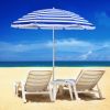 Patio Garden Beach Parasol Sunshade Sun Umbrella Outdoor Tilting Folding Blue-White 160cm