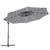 Solar LED Lights Banana Parasol 3m Grey Crank Hanging Rattan Cantilever